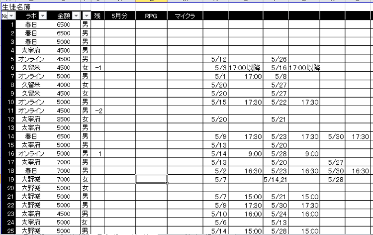 KDC｜個別指導のスケジュール把握リストについて